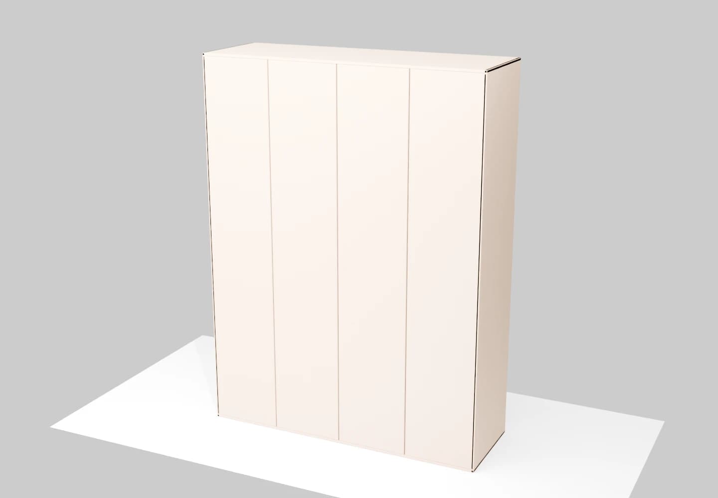 Render Blender do canário sintético: guarda-roupa reto com quatro frentes, em perspectiva.